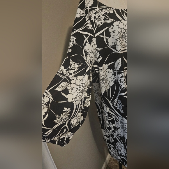 NWT Bryn Walker Floral Print Round Neck Long Sleeve Lantern Dress:Black/White:XL - Picture 4 of 16